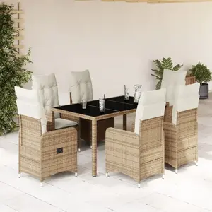 vidaXL Ensemble de bistro de jardin 7 pcs coussins beige poly rotin pas cher