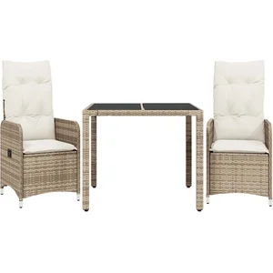 vidaXL Ensemble de bistro de jardin 3 pcs coussins beige poly rotin pas cher