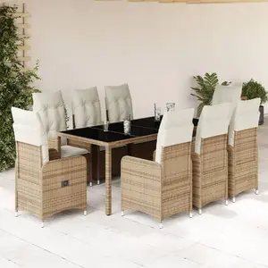 vidaXL Ensemble de bistro de jardin 9 pcs coussins beige poly rotin pas cher
