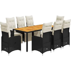 vidaXL Ensemble de bistro de jardin 9 pcs coussins noir poly rotin pas cher