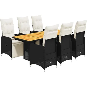 vidaXL Ensemble de bistro de jardin 7 pcs coussins noir poly rotin pas cher
