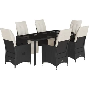 vidaXL Ensemble à manger de jardin coussins 7pcs Noir Résine tressée pas cher