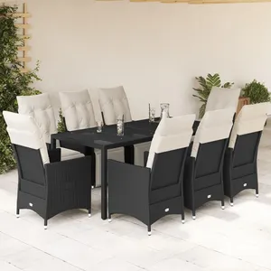 vidaXL Ensemble à manger de jardin 9pcs coussins noir résine tressée pas cher