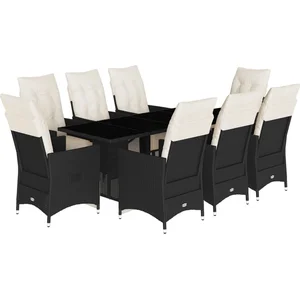Comparateur de prix : vidaXL Ensemble à manger de jardin 9pcs coussins noir résine tressée