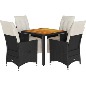 vidaXL Ensemble à manger de jardin coussins 5pcs Noir Résine tressée pas cher