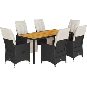 vidaXL Ensemble à manger de jardin coussins 7pcs Noir Résine tressée pas cher