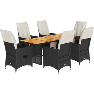 vidaXL Ensemble à manger de jardin coussins 7 pcs noir résine tressée pas cher