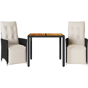 vidaXL Ensemble de bistro 3 pcs avec coussins noir résine tressée pas cher
