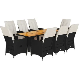 vidaXL Ensemble à manger de jardin 9pcs coussins noir résine tressée pas cher