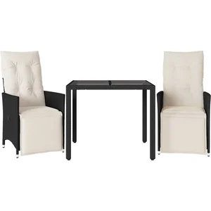 vidaXL Ensemble de bistro 3 pcs avec coussins noir résine tressée pas cher
