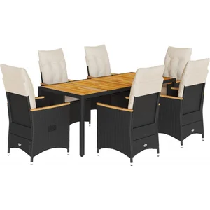 vidaXL Ensemble à manger de jardin coussins 7pcs Noir Résine tressée pas cher