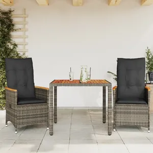 vidaXL Ensemble de bistro 3 pcs avec coussins gris résine tressée pas cher