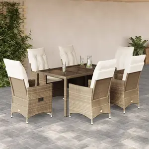 Comparateur de prix : vidaXL Ensemble à manger de jardin et coussins 7 pcs beige poly rotin