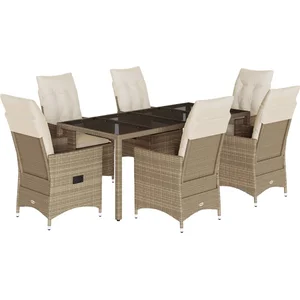 vidaXL Ensemble à manger de jardin et coussins 7 pcs beige poly rotin pas cher