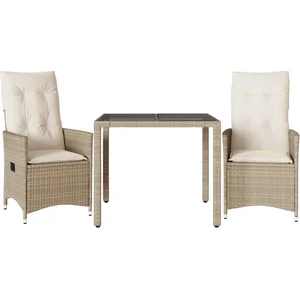 vidaXL Ensemble de bistro 3 pcs avec coussins beige résine tressée pas cher
