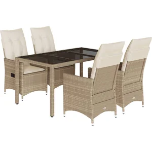 vidaXL Ensemble à manger de jardin avec coussins 5pcs Beige poly rotin pas cher