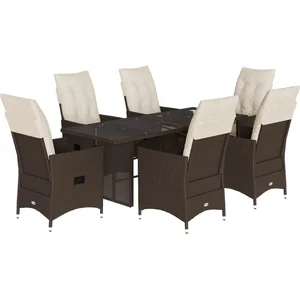 vidaXL Ensemble à manger de jardin et coussins 7 pcs marron rotin pas cher