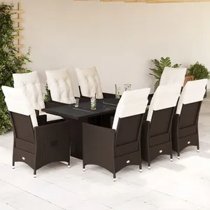 vidaXL Ensemble à manger de jardin et coussins 9 pcs marron poly rotin pas cher