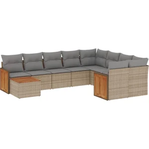 vidaXL Salon de jardin avec coussins 10 pcs beige résine tressée pas cher