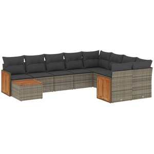vidaXL Salon de jardin avec coussins 10 pcs gris résine tressée pas cher