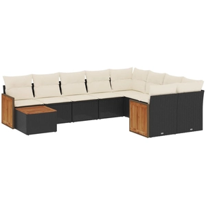vidaXL Salon de jardin 10 pcs avec coussins noir résine tressée pas cher