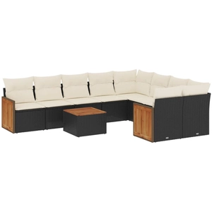 vidaXL Salon de jardin 10 pcs avec coussins noir résine tressée pas cher