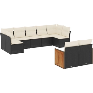 vidaXL Salon de jardin 9 pcs avec coussins noir résine tressée pas cher
