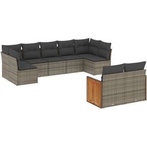 vidaXL Salon de jardin 9 pcs avec coussins gris résine tressée pas cher