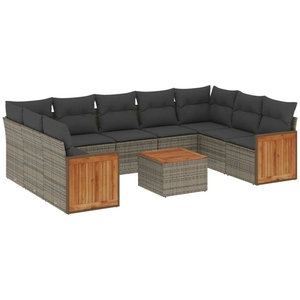vidaXL Salon de jardin avec coussins 10 pcs gris résine tressée pas cher