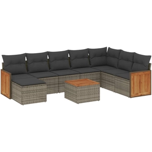 vidaXL Salon de jardin 9 pcs avec coussins gris résine tressée pas cher