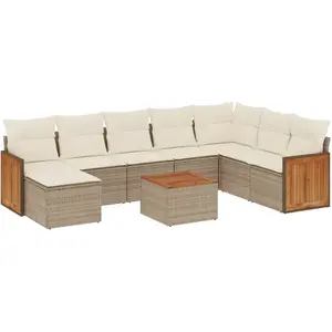 vidaXL Salon de jardin avec coussins 9 pcs beige résine tressée pas cher