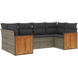 vidaXL Salon de jardin 6 pcs avec coussins gris résine tressée pas cher