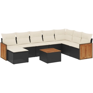 vidaXL Salon de jardin 8 pcs avec coussins noir résine tressée pas cher