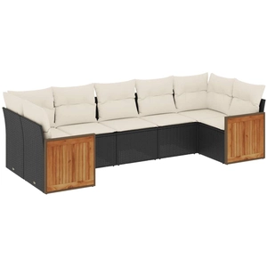 vidaXL Salon de jardin 7 pcs avec coussins noir résine tressée pas cher