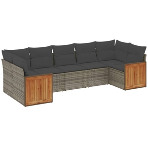 vidaXL Salon de jardin avec coussins 7 pcs gris résine tressée pas cher