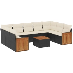 vidaXL Salon de jardin 9 pcs avec coussins noir résine tressée pas cher