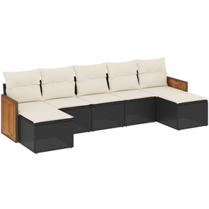 vidaXL Salon de jardin 8 pcs avec coussins noir résine tressée pas cher
