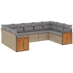vidaXL Salon de jardin avec coussins 9 pcs beige résine tressée pas cher