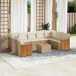 vidaXL Salon de jardin avec coussins 10 pcs beige résine tressée pas cher