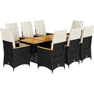 vidaXL Ensemble de bistro de jardin 9 pcs coussins noir poly rotin pas cher