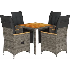 vidaXL Ensemble de bistro de jardin 5 pcs coussins gris poly rotin pas cher