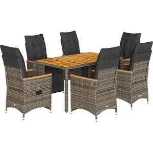 vidaXL Ensemble de bistro de jardin 7 pcs coussins gris poly rotin pas cher