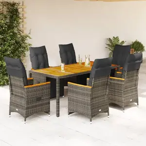 vidaXL Ensemble de bistro de jardin 7 pcs coussins gris poly rotin pas cher