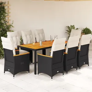 vidaXL Ensemble de bistro de jardin 9 pcs coussins noir poly rotin pas cher