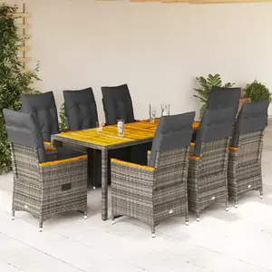 vidaXL Ensemble de bistro de jardin 9 pcs coussins gris poly rotin pas cher