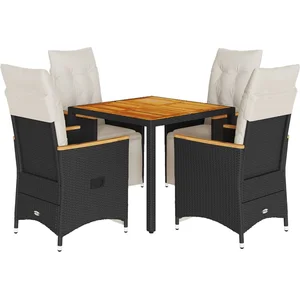 vidaXL Ensemble de bistro de jardin 5 pcs coussins noir poly rotin pas cher