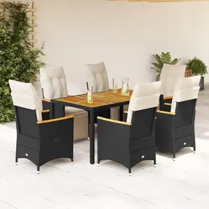 vidaXL Ensemble de bistro de jardin 7 pcs coussins noir poly rotin pas cher