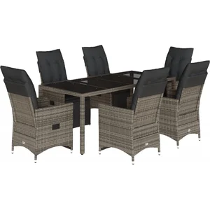 vidaXL Ensemble de bistro de jardin 7 pcs coussins gris poly rotin pas cher