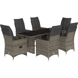 vidaXL Ensemble de bistro de jardin 7 pcs coussins gris poly rotin pas cher