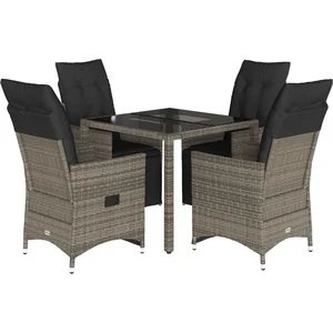 vidaXL Ensemble de bistro de jardin 5 pcs coussins gris poly rotin pas cher